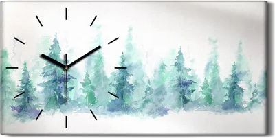 Produktbild von Leinwand Wanduhr Wandkunst Uhr 60x30 Landschaft des nebligen Waldes Winter - schwarze Hände