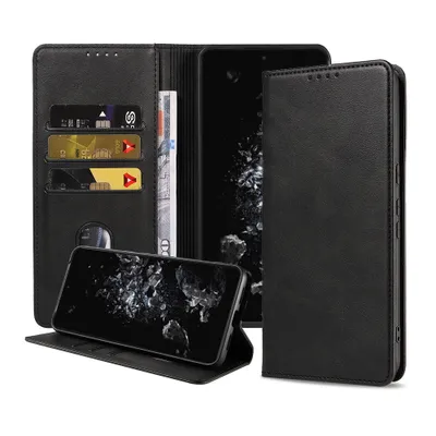 Produktbild von Smartphonica Handytasche geeignet für OnePlus 10T Kunstlederhülle mit Magnetverschluss und Kartenhalter Buchhülle mit Klappe - Schwarz