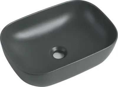 Produktbild von sanicomfort Aufsatzwaschtisch BABU 45,5 x 32,5 cm – eckiges Waschbecken ohne Überlauf – Keramik Waschschale in dunkelgrau matt, modernes Design für Bad & Gäste-WC