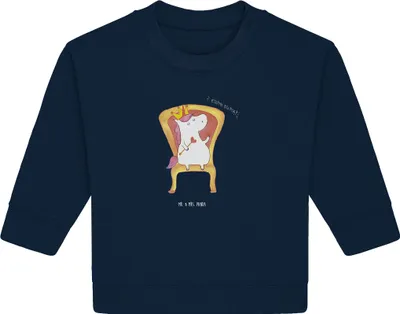 Produktbild von Mr. & Mrs. Panda Organic Baby Pullover Einhorn Prinzessin 12. - 18. Monat - French Navy - Geschenk, Geburtstagsgeschenk, Unicorn, Geburtstag, Bullover