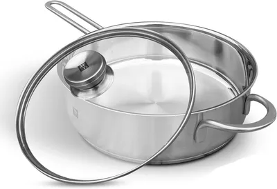 Produktbild von Zwilling TwinNova3 Schmorpfanne Induktion 24 cm mit Deckel 2 tlg, Saute-Pfanne Unbeschichtet, HOHER RAND, Spülmaschinenfest, FÜR ALLE HERDARTEN, Silber