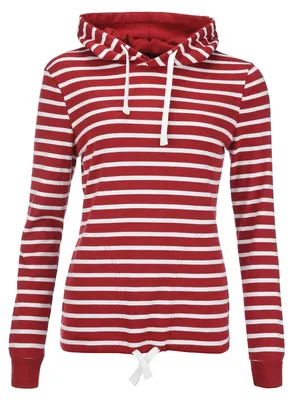 Produktbild von modAS Damen Kapuzenshirt Langarmshirt gestreift - Kapuzenpullover Streifenshirt Ringelshirt mit Kapuze aus Baumwolle in Rot-Melange/Weiß Größe 44