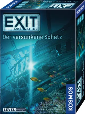 The image shows the front and side of a board game box depicting a sunken ship and fish.