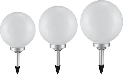Produktbild von 3er Set LED Solarleuchten, Außenlampe, Kugel, weiß silber
