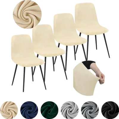 Produktbild von MEBLE ODNOWA, Stuhlhusse, Stuhlbezug, Skandinavischer, Samt, Cremebeige, 4er Set, Velours, elastisch, Stuhlbezüge, Stuhlhussen, maschinenwaschbar