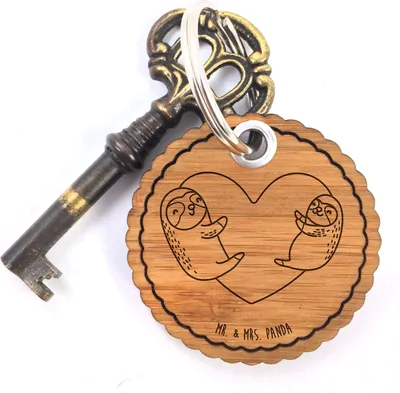 Produktbild von Mr. & Mrs. Panda Schlüsselanhänger Faultiere Herz - Transparent - Geschenk, Taschenanhänger, für Partner, Freund, Holzanhänger, Freundin, Frauen, Anhänger, Hochzeitstag