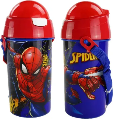 Produktbild von Marvel Spiderman Trinkflasche Flasche mit Trinkhalm Gurt 500 ml