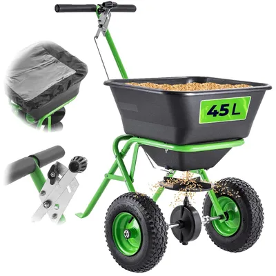 Immagine prodotto di Spargitore da giardino, capacità 45 L, ruote pneumatiche, nero