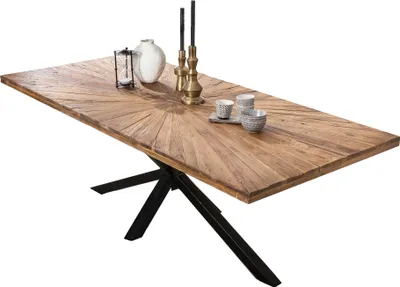 Produktbild von TPFLiving Tisch 180x100 cm Platte Teak, Gestell Metall Platte natur, Gestell antikschwarz