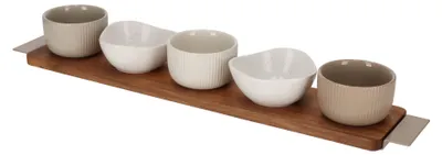 Immagine prodotto di JENS Living Set "Bits & Bites" – Vassoio da portata grande in legno di acacia, con maniglie in metallo e 5 ciotole per tapas, snack e stuzzichini
