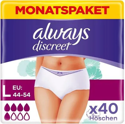 Produktbild von Always Discreet Inkontinenz Slips Damenpflege Unterwäsche 40 Stück Wohlfühlen Sicherheit