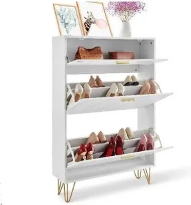 Image de Boîte de rangement à chaussures blanche à motifs, 80 x 23,9 x 120 cm.