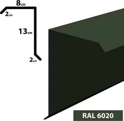 Produktbild von 1m Ortgangblech I Ortblech Windblech pulverbeschichtetes 0,5 Zuschnitt 250mm (20x80x130x20) RAL-6020 Chromooxidgrün