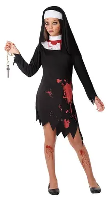 Zdjęcie produktu dla Kostium zakonnicy dla dziecka na Halloween czarno-biało-czerwony 7-9 lat (130-145 cm)