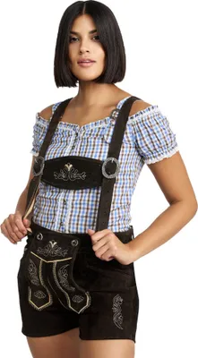 Productafbeelding van Steigenhöfer Traditionele lederen hotpants voor dames met bandjes, donkerbruin, maat 34