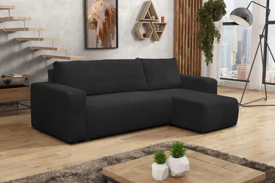 Produktbild von VENASI LUNA Universell Ecksofa mit Schlaffunktion und Bettkasten Cord Schwarz Schlafsofa Eckcouch Sofa