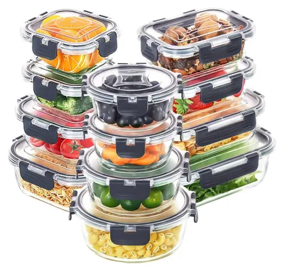 Produktbild von 24-Teiliges Glasbehälter-Set Mit Deckel - Frischhaltedosen für Lebensmittel, Meal Prep Boxen, Mikrowellengeeignet, BPA-Frei (12 Behälter & 12 Deckel)