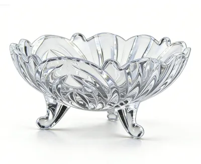 Image de Saladier en verre pour fruits, avec base décorative, idéal pour plan de travail de cuisine, style nordique, bords ondulés, transparent, 22 cm
