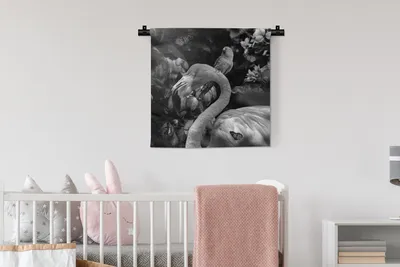Produktbild von MuchoWow® Wandteppich Wandbehang Flamingo - Dschungel - Papagei - Schwarz - Weiß 60x60 cm Tapisserie Dekoration Wandtuch - Dekorationen - Wand Decke