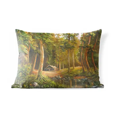 Obrázek produktu pro MuchoWow® Vnější polštář - Ilustrace chaty v lese -50x30 cm- Odolnost proti povětrnostním vlivům - polštář do obývacího pokoje