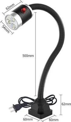 Zdjęcie produktu dla Lampa do maszyn CNC - Lampa robocza LED - 5 W - 110-220 V - Stała podstawa - Elastyczne ramię - Stop aluminium - Czarny