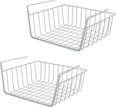 Imagen del producto de Uniqoos® - Juego de 2 cestas colgantes de metal, color blanco, 30 x 24,5 x 10 cm – Cestas de almacenamiento que ahorran espacio, ideales para la cocina, el baño, la oficina y los armarios