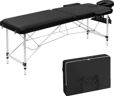 Productafbeelding van Massagebank - Opklapbare fysiotherapiebank - Mobiele massagetafel - Massagetafel - Aluminium - 185x60 cm - Zwart