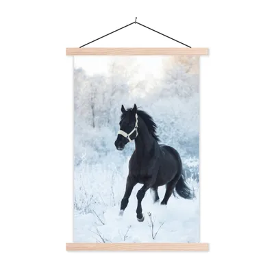 Produktbild von MuchoWow® Textilposter Pferd - Schnee - Wald 60x90 cm mit holzfarbenen Rahmen - Textil