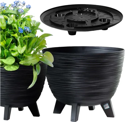 Immagine prodotto di Vaso da fiori con piedini e inserto, 23,6 cm, vaso per casa e giardino, antracite