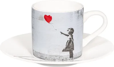 Produktbild von tea4chill Könitz Espresso Tasse Banksy Girl with Balloon. Kaffeetasse 65ml aus Fine Bone China Porzellan. Espressotasse modern, bunt