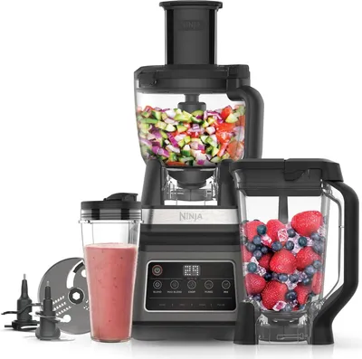 Produktbild von Ninja 3-in-1 Küchenmaschine & Mixer mit 5 Programmen: Mixen, Max Hacken, Mischen, Pürieren, 1,8L Schüssel, 2,1L Krug, 700ml Becher, 1200W,