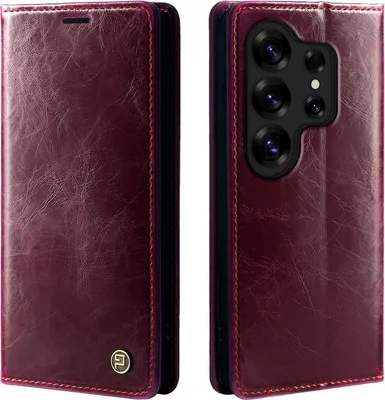 Produktbild von Handyhülle für Samsung Galaxy S26 Ultra Kunstleder Flip Vintage Cover Hülle RFID Schutz Case Kartenfach Farbe: Weinrot