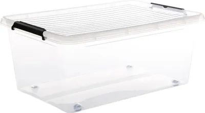 Produktbild von 5five Simply Smart Aufbewahrungsbox Clip N Box, Kiste, mit Rollen, PP-Kunststoff, Transparent, 40 Liter, 138843