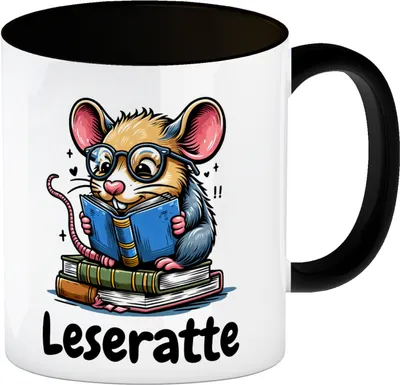 Produktbild von Leseratte Kaffeebecher in schwarz mit Spruch Leseratte