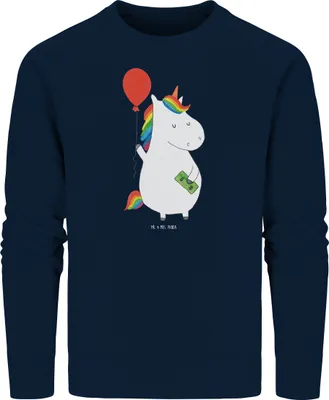 Produktbild von Mr. & Mrs. Panda Baumwoll Sweatshirt Einhorn Luftballon Größe L - French Navy - Geschenk, Rundhals, Pullover, Sweater, Unicorn, Bio, Pulli, Einhörner, Freundin, Geld