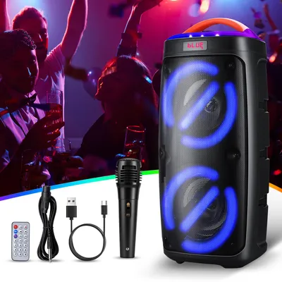 Produktbild von CkeyiN CS-8811 Kabelloser Bluetooth-Partylautsprecher mit Kraftvollem Sound Party-Lautsprecher mit Mikrofon, TWS, 4 RGB-Flammenlichteffekte