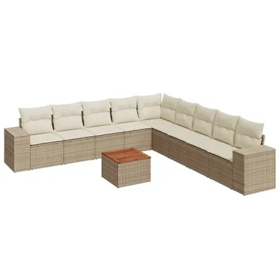 Produktbild von vidaXL 10-tlg. Garten-Sofagarnitur mit Kissen Beige Poly Rattan