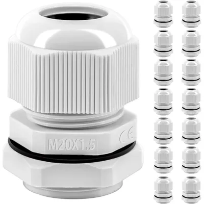 Zdjęcie produktu dla Zestaw wkręcanego przewodu M20, stopień ochrony IP68, wodoodporny, 15 sztuk, wykonany z tworzywa sztucznego (nylon), do zastosowań zewnętrznych