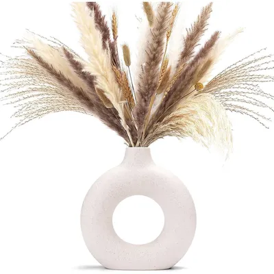 Produktbild von Vase Donut-Design Keramik Matt Weiß Handgefertigt Größe M für Pampasgras & Trockenblumen