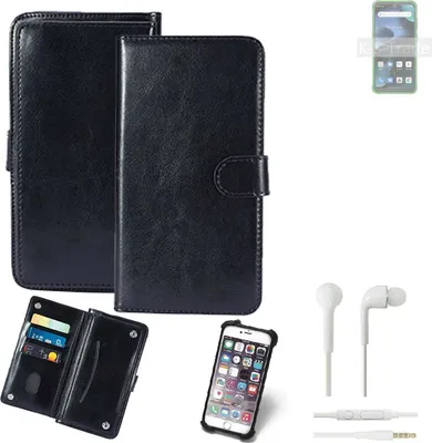 Produktbild von K-S-Trade 360° Hülle kompatibel mit Blackview BV5200 inkl. Headphones schwarz Kunstleder Case BookCase WalletCase Kunstlederederhülle Handyhülle,