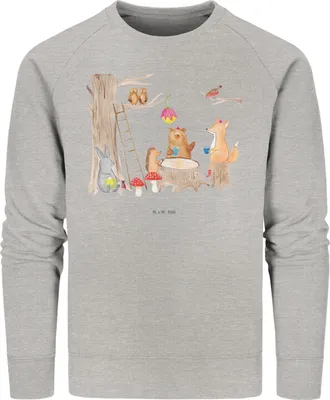 Produktbild von Mr. & Mrs. Panda Bio Baumwoll Pullover Waldtiere Picknick Größe M - Heather Grey - Geschenk, Lustige Sprüche, Wald, Hase, Maus, Pulli, Igel, Nachhaltiger, Sweatshirt
