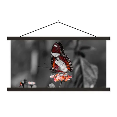 Produktbild von MuchoWow® Textilposter Schmetterling - Tiere - Blumen - Schwarz und weiß - Orange 60x30 cm mit schwarzem Rahmen - Textilien