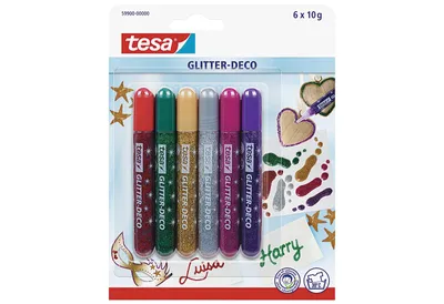 Zdjęcie produktu dla tesa 59900 Klej brokatowy "Glitter Deko" Zawartość tubki: 6 x 10 g