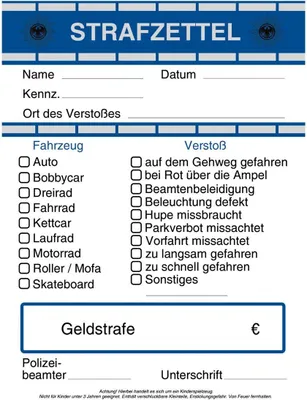 Polizei Strafzettel für Kinder Kostüm Zubehör Polizist Fasching Karneval Mottoparty Spielzeug