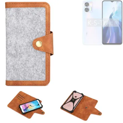 Produktbild von K-S-Trade Handyhülle kompatibel mit Oukitel C35 Schutzhülle Filz-Hülle Kunst-Leder hellgrau braun (1x)