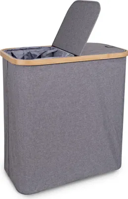 Produktbild von osoltus Wäschesortierer Nelson 2-Fach Wäschekorb Bambus grau 60 x 55 cm
