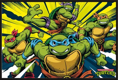 Produktbild von TMNT - Poster - Turtles in action + Wechselrahmen, Shinsuke® Maxi Kunststoff schwarz, Acryl-Scheibe