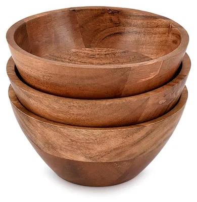Suppenschalen aus Akazienholz, 3er-Set, 15,24 cm, rund, braun