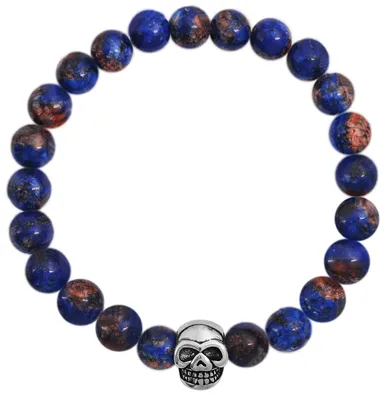 Produktbild von Raptor Naturstein Kugelarmband mit Edelstahlelement Totenkopf