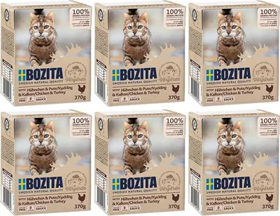 Image de Bozita Cat Tetra Recard bouchées en sauce poulet & dinde 370g (quantité : 1 boîte)